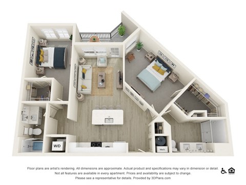 Floor plan for 2 beds, 2 baths, 1088 sqft